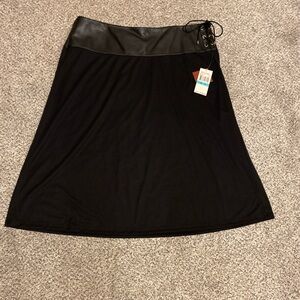 Michael Kors Black A-Line Skirt with Faux Leather Waist and Lace-Up Detail